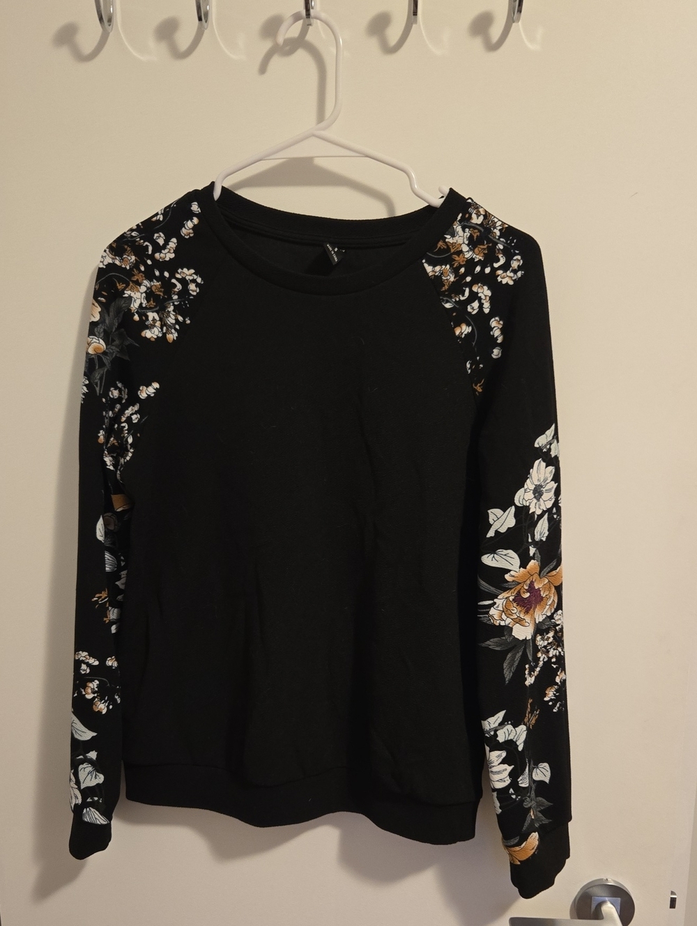 3 For $10 Women's Black Floral Raglan Pullover Sweatshirt